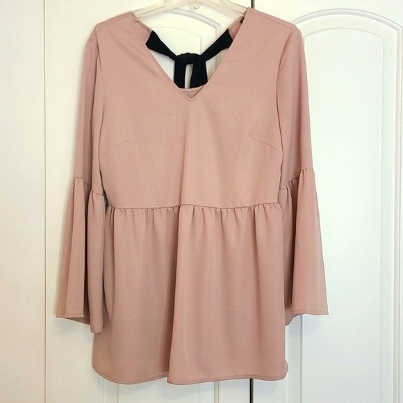 Halogen Bow Back Flare Sleeve Blouse Mauve & Black Size XS - Picture 4 of 9